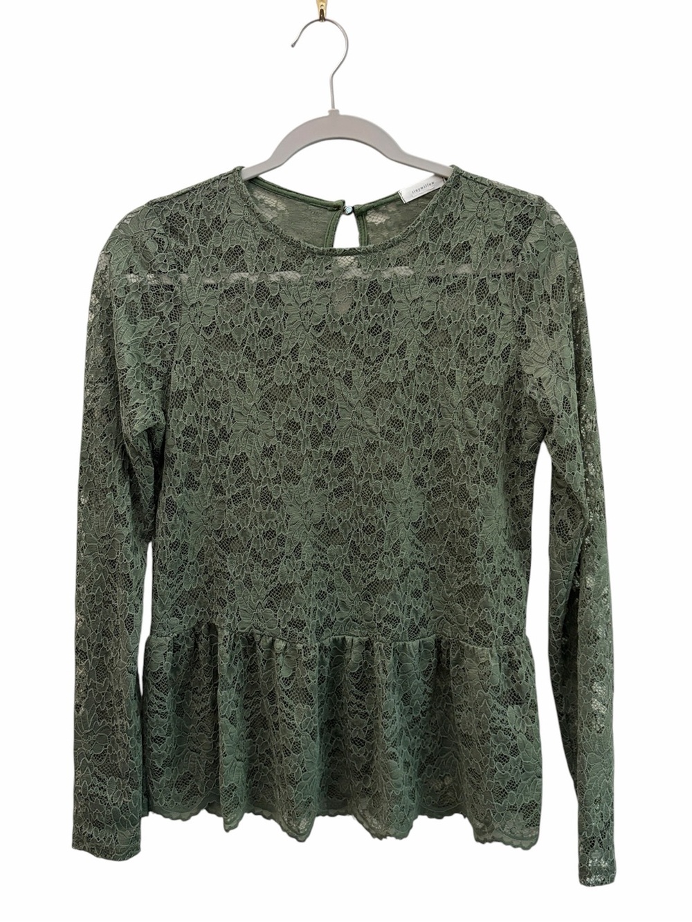 Tiny Willow Fairy Grunge Sheer Lace Top Sage 
Peplum Long-Sleeve Green No Size